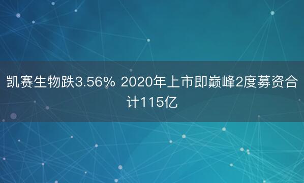 凯赛生物跌3.56% 2020年上市即巅峰2度募资合计115亿