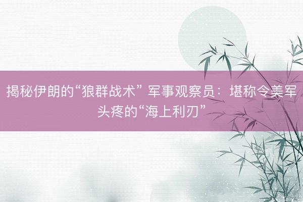 揭秘伊朗的“狼群战术” 军事观察员：堪称令美军头疼的“海上利刃”