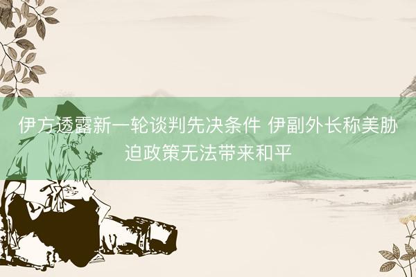 伊方透露新一轮谈判先决条件 伊副外长称美胁迫政策无法带来和平
