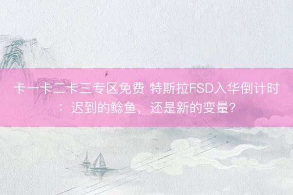 卡一卡二卡三专区免费 特斯拉FSD入华倒计时：迟到的鲶鱼，还是新的变量？