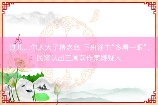 过儿…你太大了穆念慈 下班途中“多看一眼”，民警认出三周前作案嫌疑人
