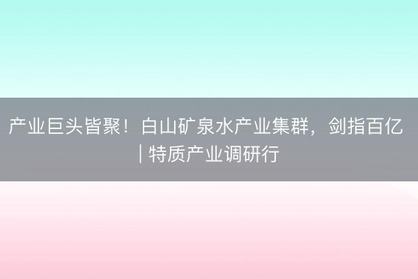 产业巨头皆聚！白山矿泉水产业集群，剑指百亿 | 特质产业调研行