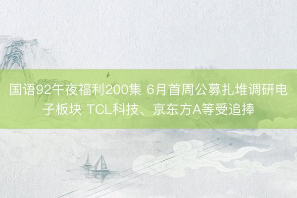 国语92午夜福利200集 6月首周公募扎堆调研电子板块 TCL科技、京东方A等受追捧