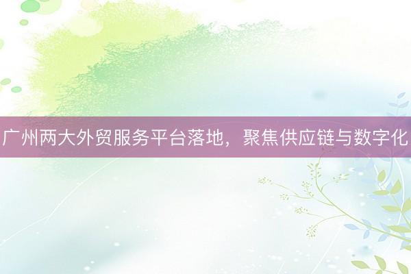 广州两大外贸服务平台落地，聚焦供应链与数字化